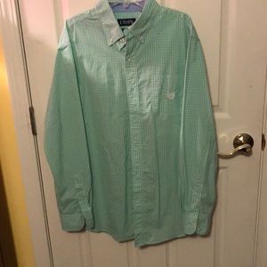 Green and white button down